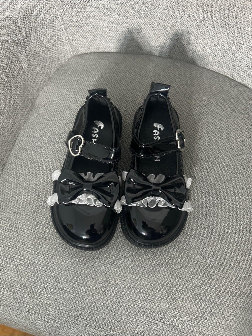 Girls' Black Patent Mary Jane Dress Shoes with Bow and Ruffle